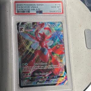 Pokemon Scizor VMAX Card with Red and Green